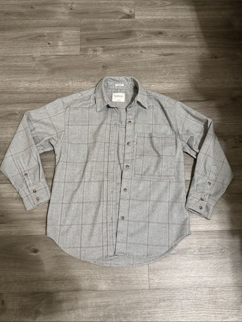 Abercrombie & Fitch Gray Plaid Oversized Flannel Button-Down Shirt